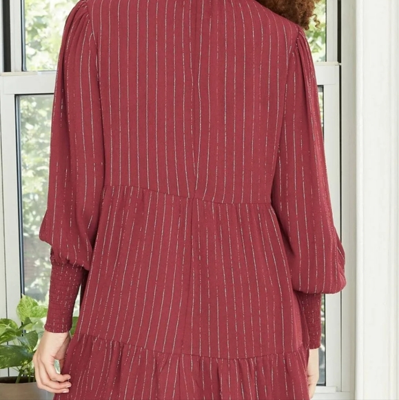 Knox Rose Striped Bishop Long Sleeve Dress Size M - Burgundy - Picture 2 of 6